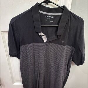Calvin Klein Men's Black and Gray Polo Shirt